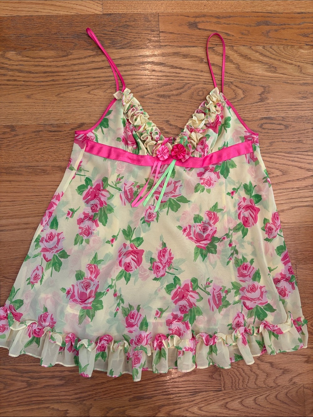 Betsey Johnson Floral Ruffle Nightie with Pink Rose Print 💓